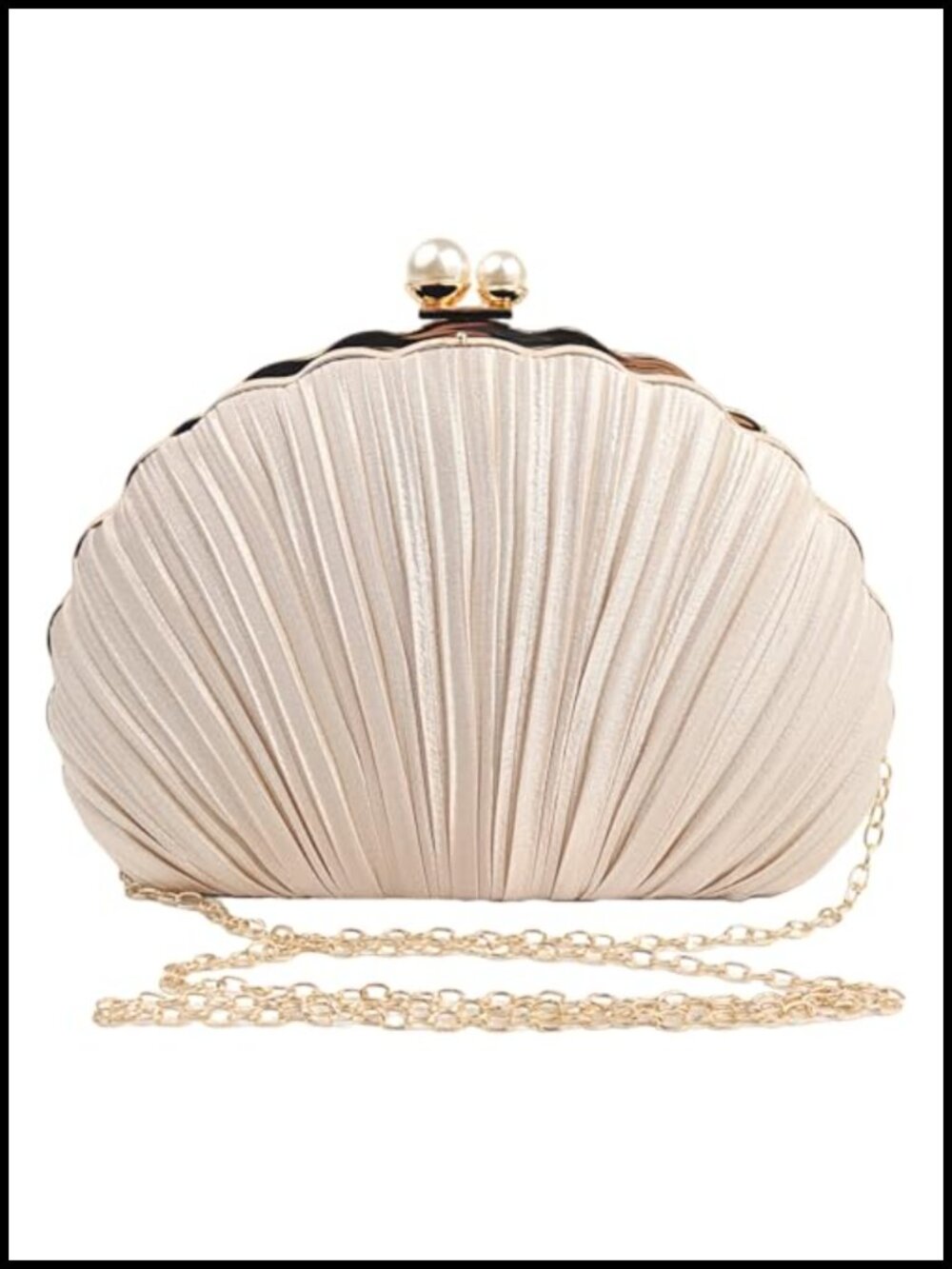 Women Shell Pearl Clutch Evening Handbag with Chain Strap